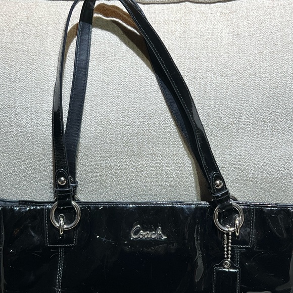 Coach Black Signature Patent Leather Embossed Tote Bag - Picture 5 of 13